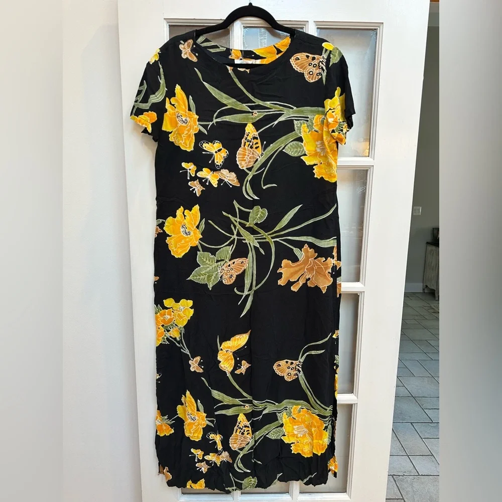 Vintage Peppermint Bay Y2K Midi Maxi Dress Butterfly Floral Resort Beach Size XL - Picture 13 of 13